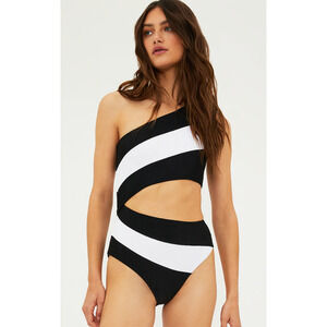 BEACH RIOT BLACK WHITE COLORBLOCK JOYCE STRIPE ONE PIECE SWIMSUIT FREE PEOPLE XS